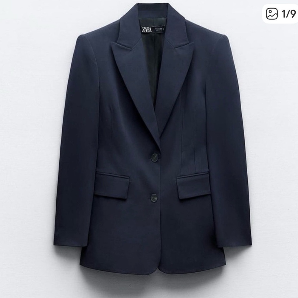 Zara Classic Dark Navy Long Blazer XS